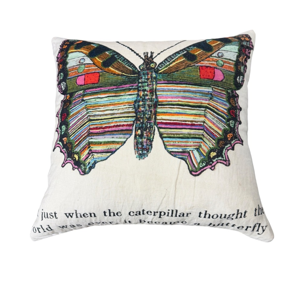 Sugarboo & Co Butterfly Quote Pillow Cover Cream Linen Printed Large 24"